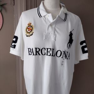 NWT Polo Ralph Lauren Big Pony Barcelona #2 White Polo Size XXL Custom Slim Fit